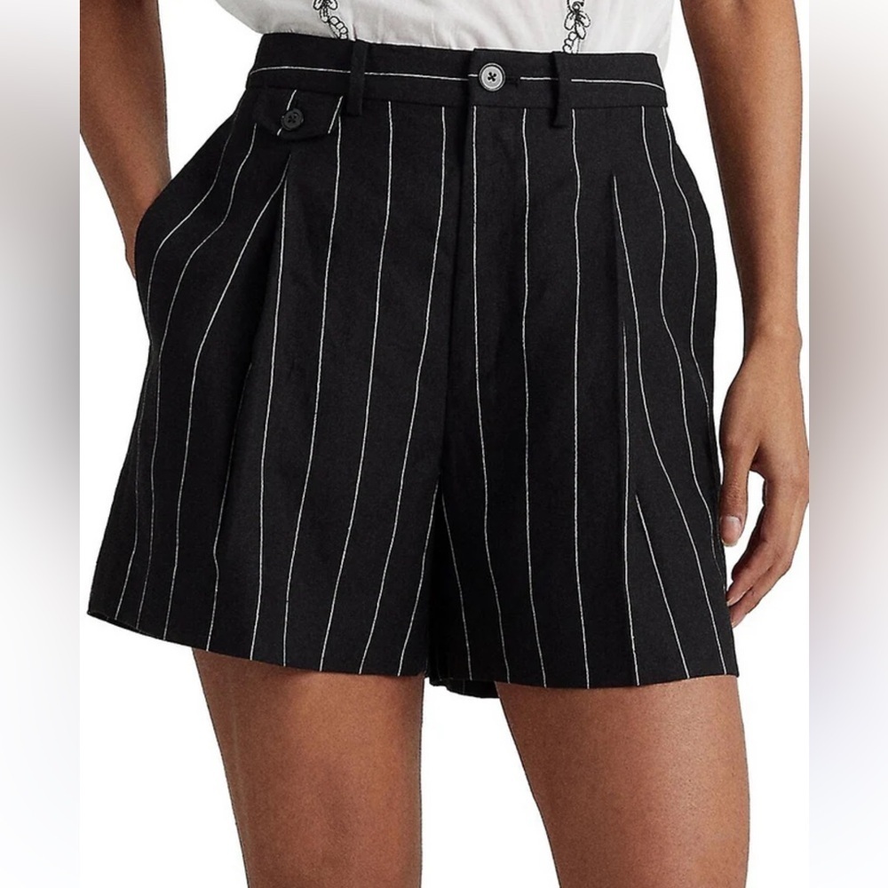 Ralph Lauren Black Pinstripe High Rise Linen Shorts